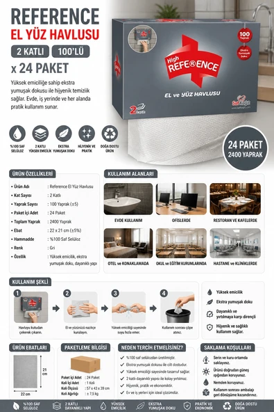 Reference El Yüz Havlusu 2 Katlı 100'lü 24 Paket Gri ürün görseli 1