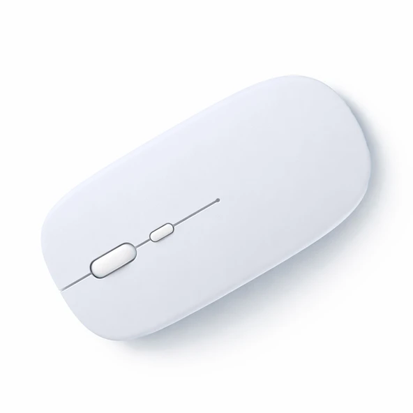 Sessiz Kablosuz Mouse Bluetooth USB Dongle Destekli Şarjlı Ofis ve Ev Kullanımı İçin İdeal  Beyaz ürün görseli 1
