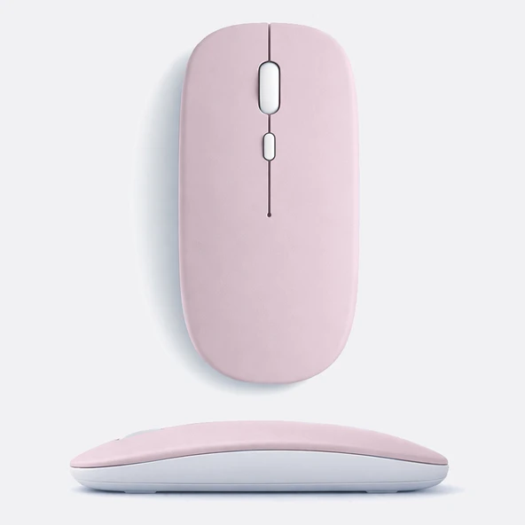 MacBook iPad Uyumlu Bluetooth Şarjlı Mouse USB Dongle Şarj Kablosu Dahil Sessiz İnce ve Taşınabilir  Pembe ürün görseli 1