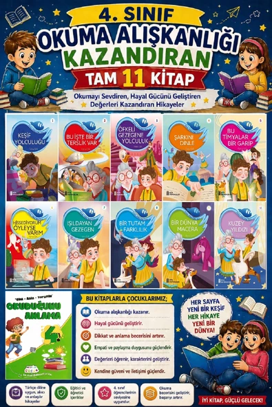 4. Sınıf Okuma Alışkanlığı Kazandıran Okumayı Sevdiren Tam 11 Kitap -9 ürün görseli 1