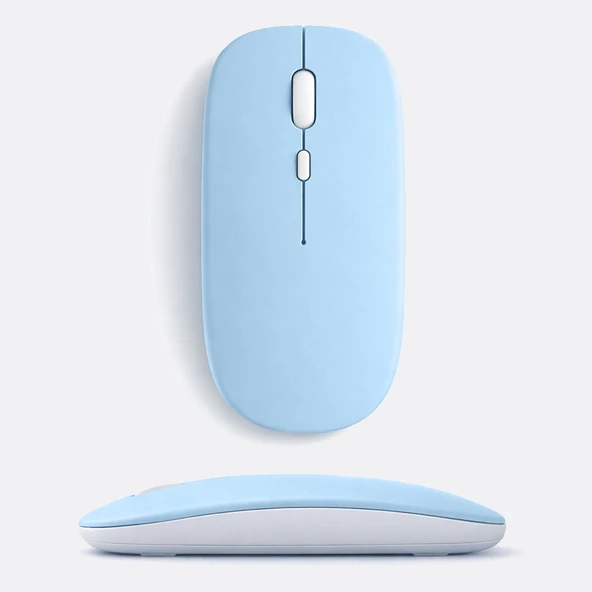 MacBook iPad Uyumlu Bluetooth Şarjlı Mouse USB Dongle Şarj Kablosu Dahil Sessiz İnce ve Taşınabilir  Mavi ürün görseli 1