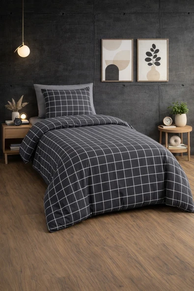 Tek Kişilik Nevresim Takımı Yorgan Kılıfı %70 Pamuk Geometrik Desen+ Lastikli Çarşaf+ Yastık Kılıfı ürün görseli 1