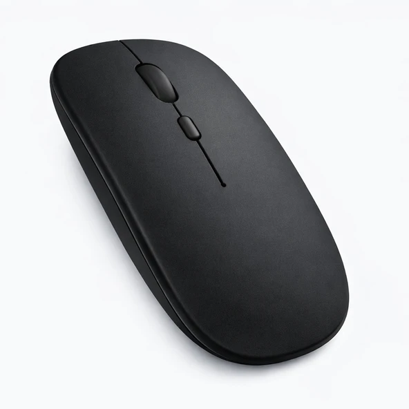 Type-C Şarjlı Bluetooth Mouse MacBook iPad Laptop Uyumlu İnce Gövde Dongle ve Kablo Dahil  Siyah ürün görseli 1