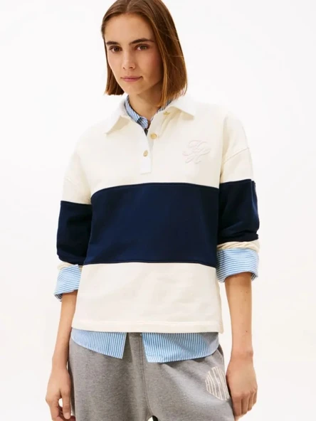Tommy Hilfiger   GOLD BTN RUGBY TERRY SWTSRT Kadın Bej Sweatshirt - WW0WW49519 ürün görseli 1