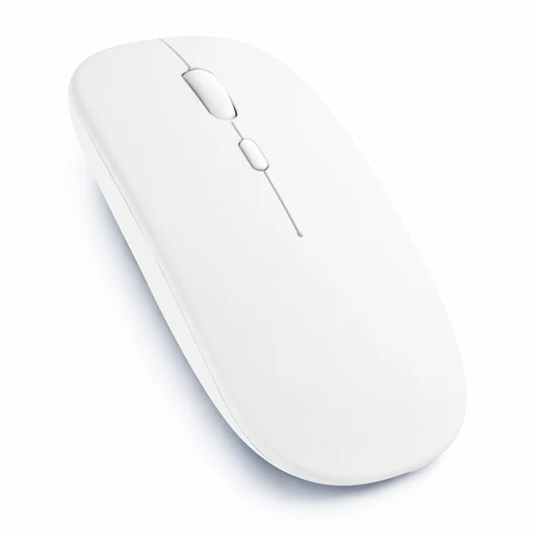 Type-C Şarjlı Bluetooth Mouse MacBook iPad Laptop Uyumlu İnce Gövde Dongle ve Kablo Dahil  Beyaz ürün görseli 1