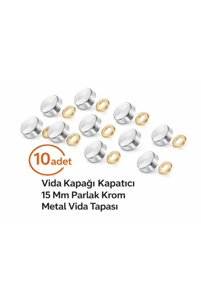 DESIPHON Vida Kapağı Kapatıcı 15 mm 10 Adet - Parlak Krom Vida Tapası ürün görseli 1