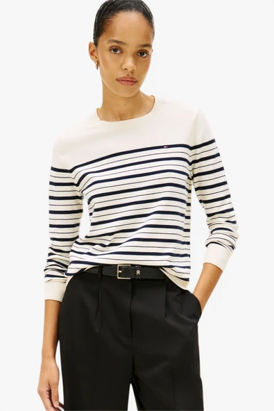 Tommy Hilfiger   CO JERSEY FINE GG LS C-NK SWT Kadın Siyah Kazak - WW0WW44984 ürün görseli 1