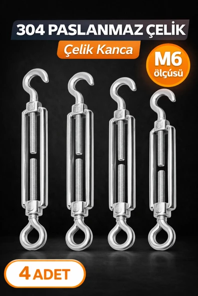 DESIPHON Çelik Gerdirme (Turnbuckle) Yüksek Dirençli – Kanca & Mapalı Uçlu Gerdirme Aparatı 4 Adet ürün görseli 1