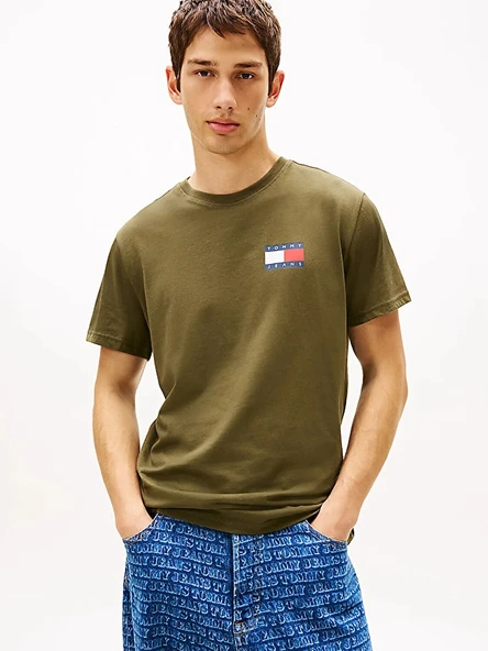 Tommy Hilfiger   TJM SLIM ESSENTIAL FLAG TEE EXT Erkek Yeşil T-Shirt - DM0DM20740 ürün görseli 1