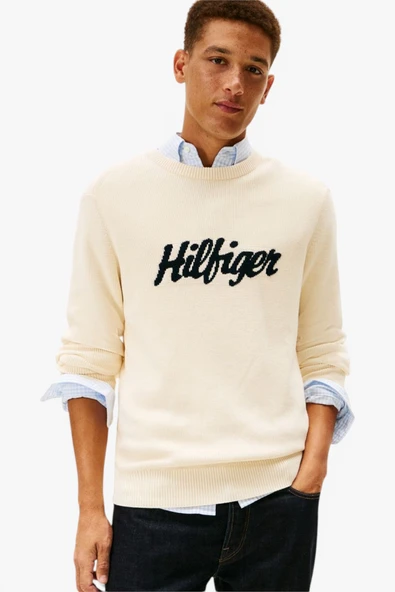 Tommy Hilfiger   SEASONAL GRAPHIC COTTON CNECK Erkek Bej Kazak - MW0MW41647 ürün görseli 1