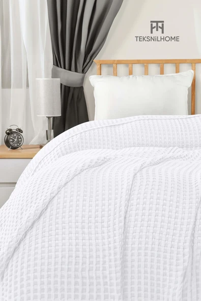 TeksNil Home | %100 Pamuk Waffle Desen Tek Kişilik PembePike | Yatak Örtüsü | 160x230 | Çok Amaçlı Örtü ürün görseli 1