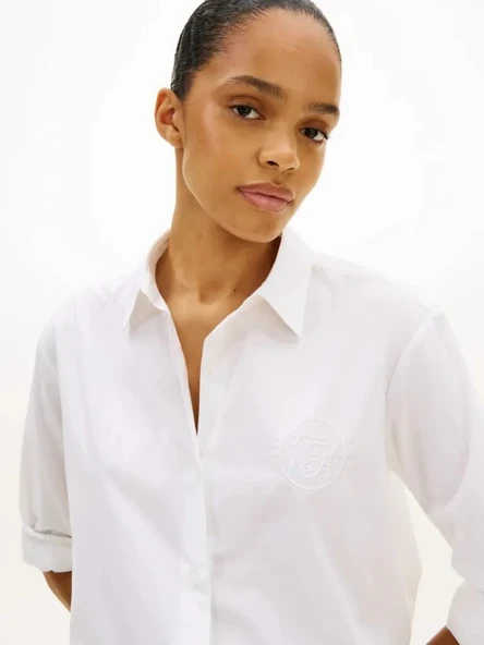 Tommy Hilfiger   COTTON EASY SHIRT Kadın Beyaz UK Gömlek - WW0WW48190 ürün görseli 1
