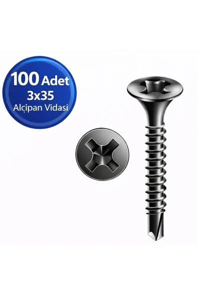 DESIPHON Matkap Uçlu Alçıpan Vidası Siyah 3.5x35 mm 100 Adet Metal Profil Uyumlu ürün görseli 1