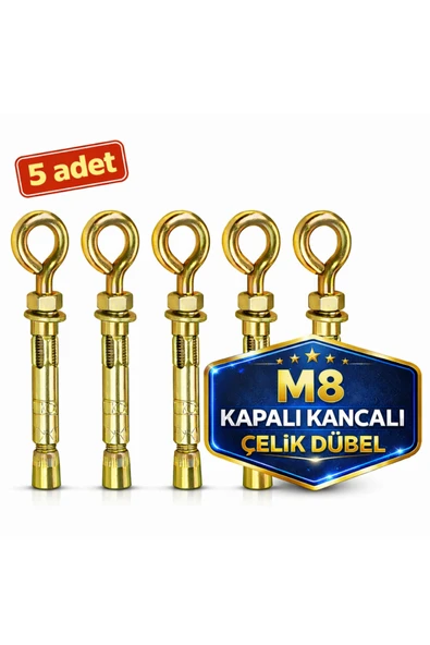 DESIPHON Kancalı Çelik Dübel M8 Kapalı Ağız 5 Adet Salıncak Boks Torbası Avize Tavan Asma ürün görseli 1