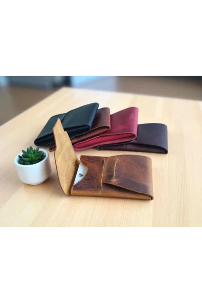 sumerianwallet Minimalist Dikey Ön Cep Cüzdanı Crazy Deri Cat Sarısı ürün görseli 1