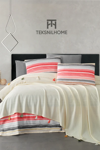 TeksNil Home %100 Pamuklu Valeria Tassel Çift Kişilik Püsküllü Krem Pike Takımı(ÇARŞAF,PİKE,YASTIK KILIFI) ürün görseli 1