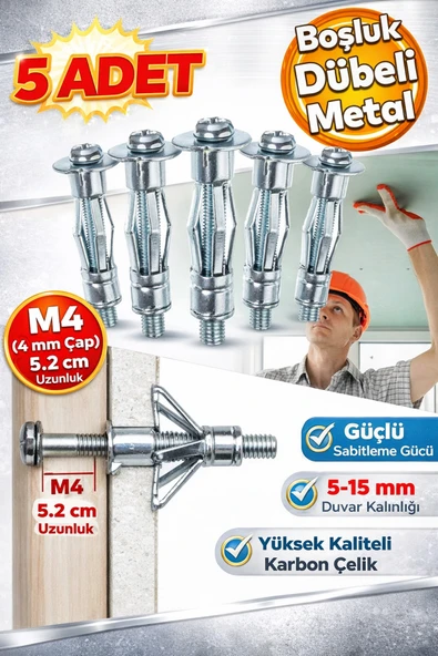 DESIPHON 4x46 Metal Paraşüt Dübeli | Alçıpan, Çelik, Tuğla & Bims Duvar Uyumlu | Boşluk Dübel | 5 Adet ürün görseli 1