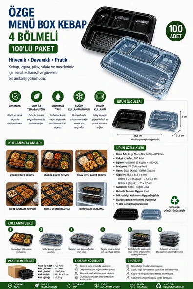 Özge Menü Box Kebap 4 Bölmeli 100'lü ürün görseli 1