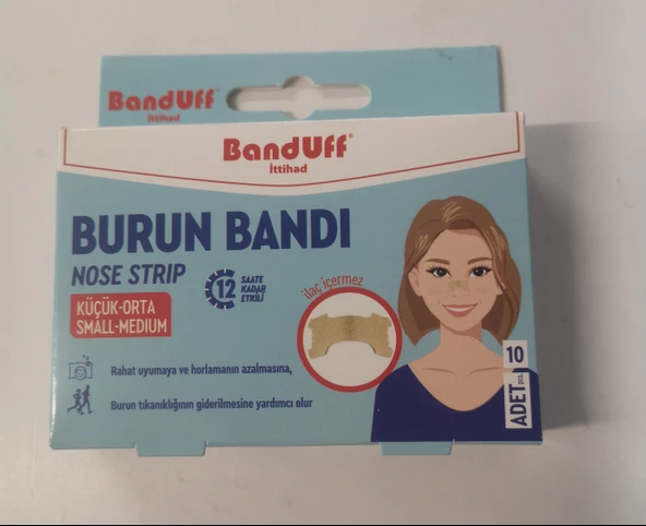 BANDUFF BURUN BANDI KÜÇÜK-ORTA BOY  KUTU İÇİ 10 ADET 12 SAATE KADAR ETKİLİ ürün görseli 1