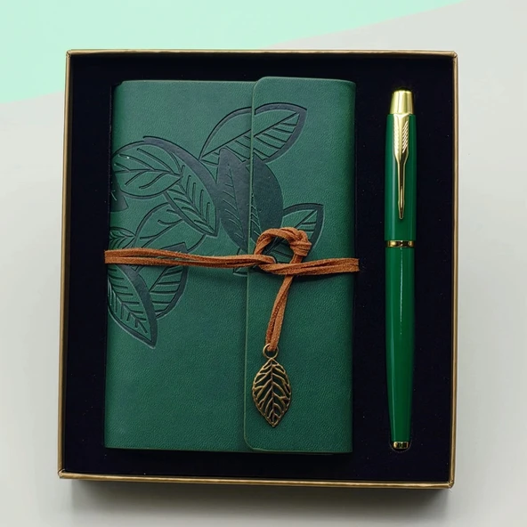 Yeşil Renk Defter Kalem Kutulu Set ürün görseli 1
