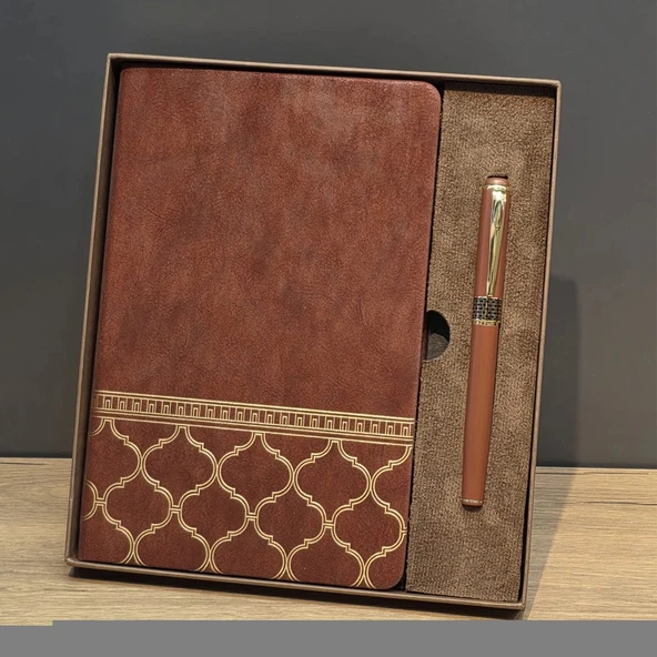 Öğretmenler Günü Hediyesi Kutulu Deri Defter Kalem Seti ürün görseli 1