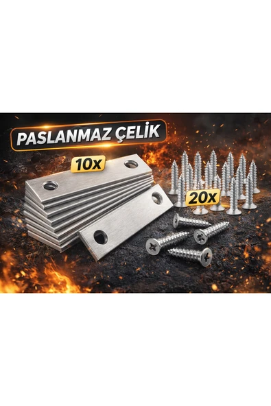 DESIPHON 10 Ad. Düz Gönye Bağlantı Demiri 15x50 mm 20 ad Vida - Eşya Dolap Sabitleme Köşe Birleştirme Aparatı ürün görseli 1
