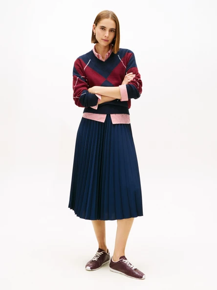 Tommy Hilfiger   FLUID PLEATED PULL ON MIDI SKIRT Kadın Mavi Etek - WW0WW48538 ürün görseli 1