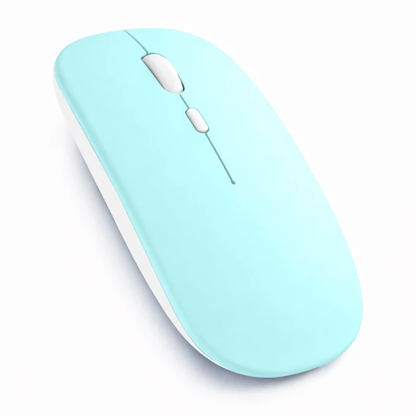 Type-C Şarjlı Bluetooth Mouse MacBook iPad Laptop Uyumlu İnce Gövde Dongle ve Kablo Dahil  Turkuaz ürün görseli 1