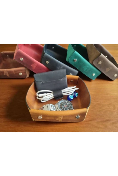 sumerianwallet Cat Sarısı Crazy Deri Vale Tepsisi (6 ADET BARDAK ALTLIĞI HEDİYE) ürün görseli 1