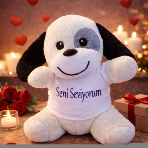 Seni Seviyorum Tişörtlü Sevimli Peluş Köpek ürün görseli 1