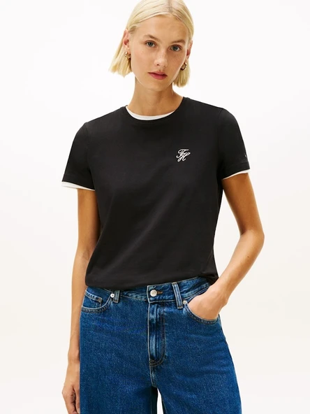Tommy Hilfiger   TH SCRIPT REG C-NK SS TEE Kadın Siyah T-Shirt - WW0WW47809 ürün görseli 1