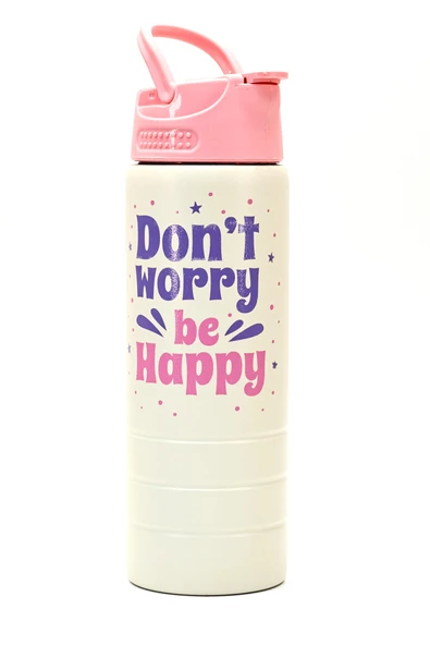 Paslanmaz 304 Çelik Matara Pipetli Motivasyon Matarası Suluğu 304 Çelik Suluk Pembe 750 ml 1156 ürün görseli 1