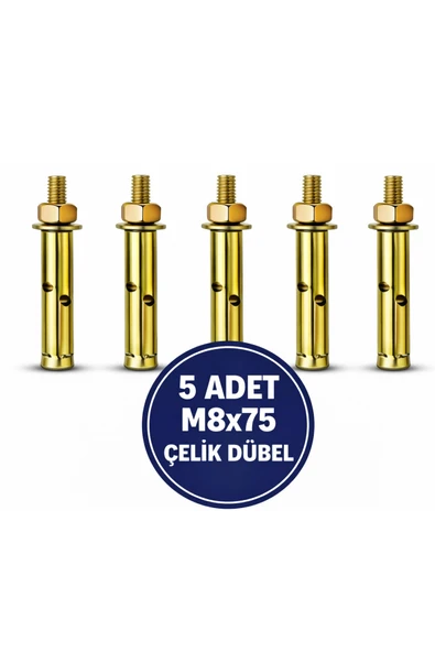 DESIPHON M8x75 Gömlekli Çelik Dübel 5 Adet Raf Montaj Bağlantı Zemin Tavan Asma Saplamalı ürün görseli 1