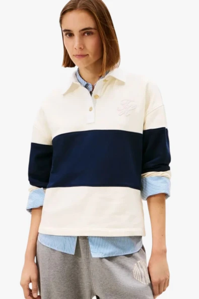 Tommy Hilfiger   GOLD BTN RUGBY TERRY SWTSRT Kadın Bej Sweatshirt - WW0WW49519 ürün görseli 1