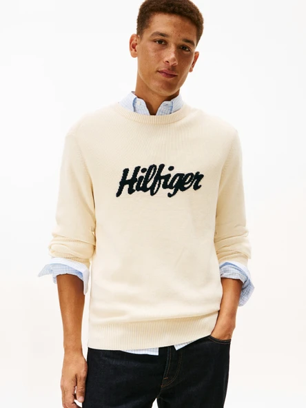Tommy Hilfiger   SEASONAL GRAPHIC COTTON CNECK Erkek Bej Kazak - MW0MW41647 ürün görseli 1