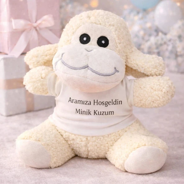 Aramıza Hoşgeldin Minik Kuzum Tişörtlü Sevimli Peluş Kuzu ürün görseli 1