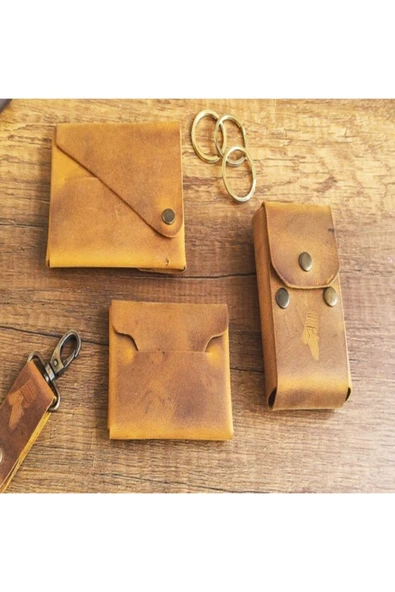 sumerianwallet Minimalist Cat Sarısı Crazy Deri Cüzdan ,kartlık Ve Sigara Kılıfı ürün görseli 1