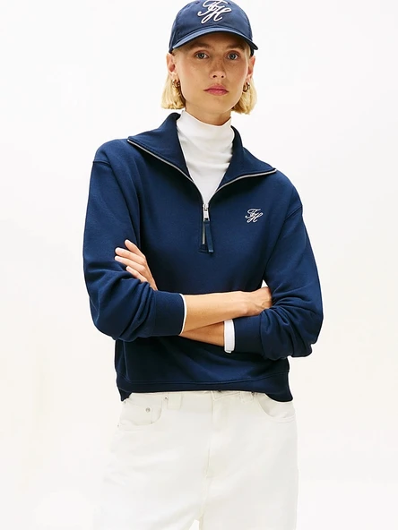 Tommy Hilfiger   TH SCRIPT HALF ZIP TERRY SWTSHRT Kadın Mavi Sweatshirt - WW0WW49470 ürün görseli 1