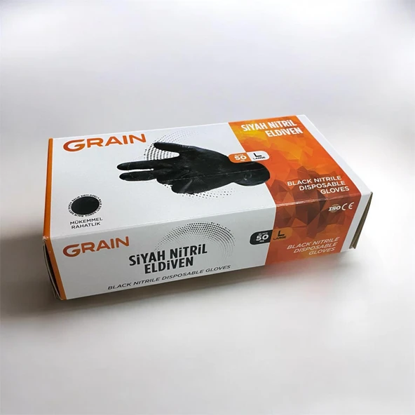 GRAIN SİYAH NİTRİL ELDİVEN L 50 ADET ürün görseli 1