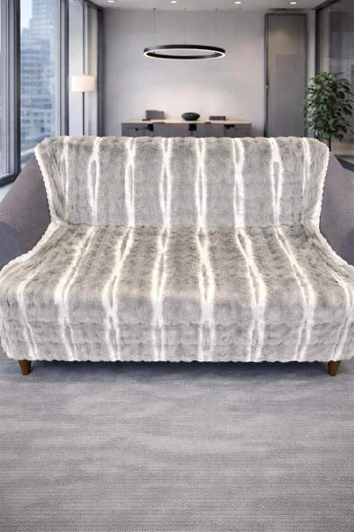 Su Yolu Tavşan Tüyü Kaymaz Tabanlı Koltuk Örtüsü 170x215 Cm Gri ürün görseli 1
