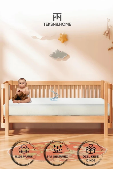 TeksNil Home | %100 Pamuk Sıvı Geçirmez Bebek Yatak Koruyucu Alez | Beşik Kreş Yatak Alezi | Full Kenar Çarşaf ürün görseli 1
