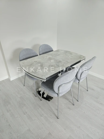 X Ayaklı Gloss Masa + 4 Adet Midye Sandalye - Çift Kanat Açılabilir Mdf Masa - 80x130 - 190 ürün görseli 1