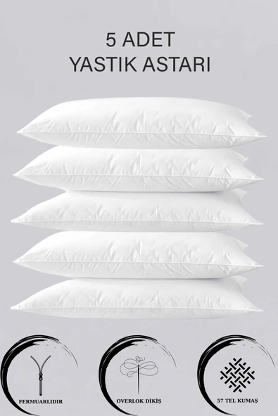 TeksNil Home 5 Adet Fermuarlı Yastık Astarı | 50x70cm Fermuarlı Beyaz Yastık Kılıfı |yastık Iç Kılıfı Şilte Milt ürün görseli 1