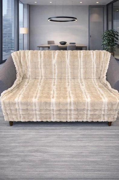 Su Yolu Tavşan Tüyü Kaymaz Tabanlı Koltuk Örtüsü 170x215 Cm Krem ürün görseli 1