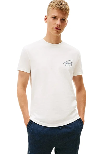 Tommy Hilfiger   TJM REG SIGN BACKPRINT SS T EXT Erkek Beyaz T-Shirt - DM0DM22320 ürün görseli 1