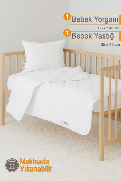 Vionel Home Ecotermo Beyaz Bebek Yorganı 95x145 Cm + 1 Adet 35x45 Bebek Yastığı, Yumuşak & Nefes Alabilen ürün görseli 1