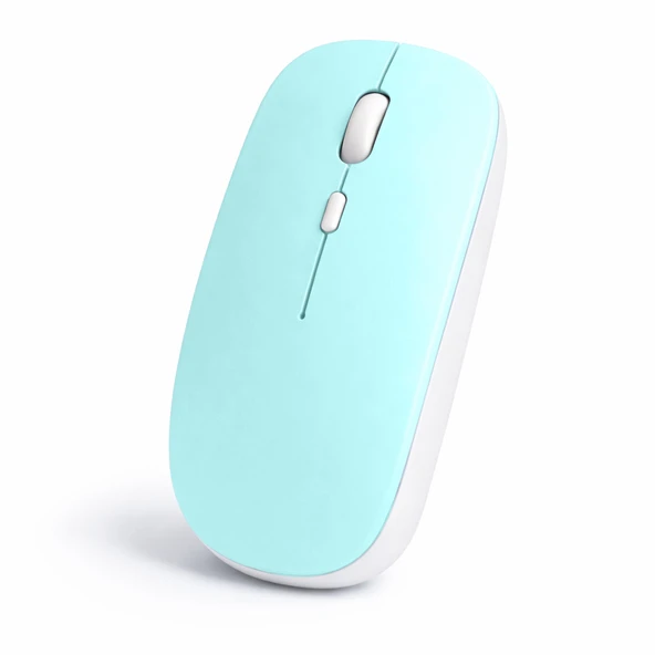 Minimal Tasarımlı Kablosuz Mouse Bluetooth Bağlantı Şarjlı USB Dongle Destekli Hafif ve Şık  Turkuaz ürün görseli 1