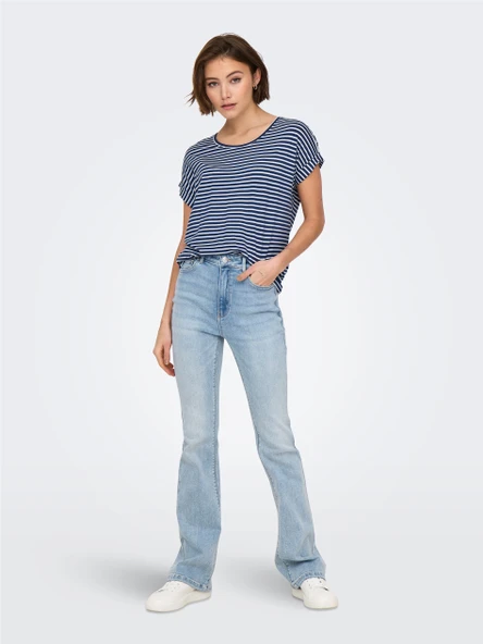 Only   ONLMOSTER STRIPE S/S O-NECK TOP JRS NOOS Kadın Mavi Bluz - 15206243 ürün görseli 1