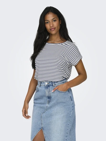 Only   ONLMOSTER STRIPE S/S O-NECK TOP JRS NOOS Kadın Beyaz Bluz - 15206243 ürün görseli 1