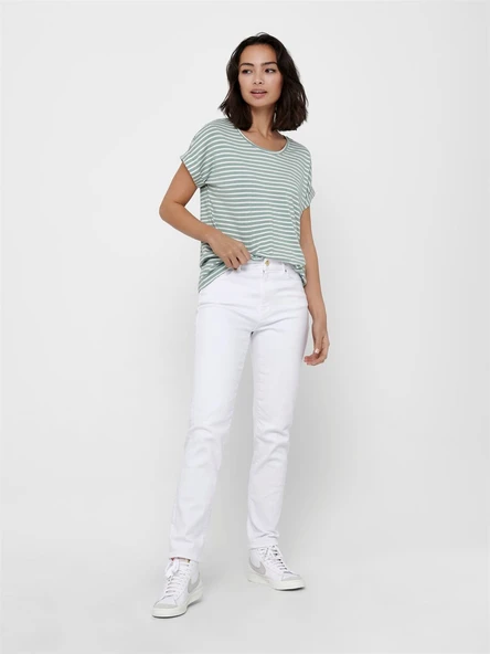 Only   ONLMOSTER STRIPE S/S O-NECK TOP JRS NOOS Kadın Yeşil Bluz - 15206243 ürün görseli 1